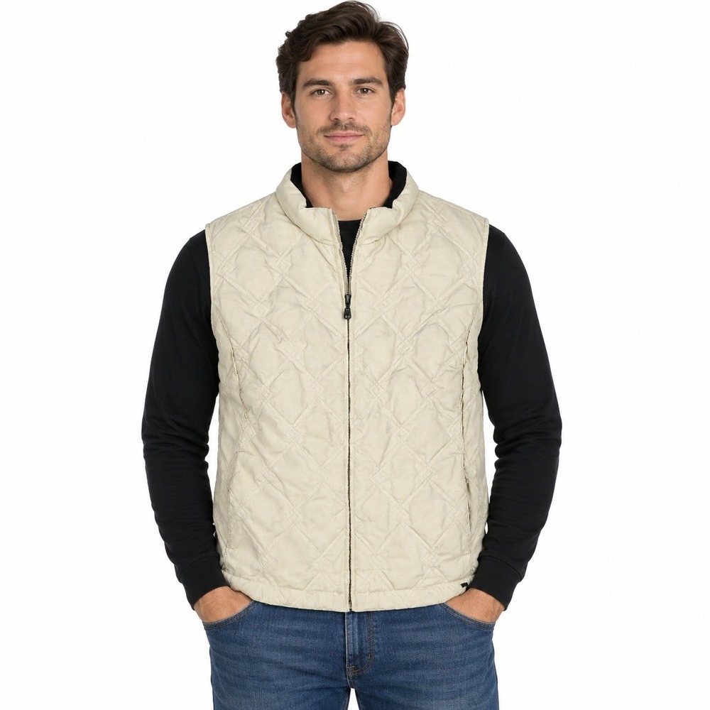 Eddie Bauer Premium Goose Down Puffer Vest Men's XXL Cream Quilted Full Zip